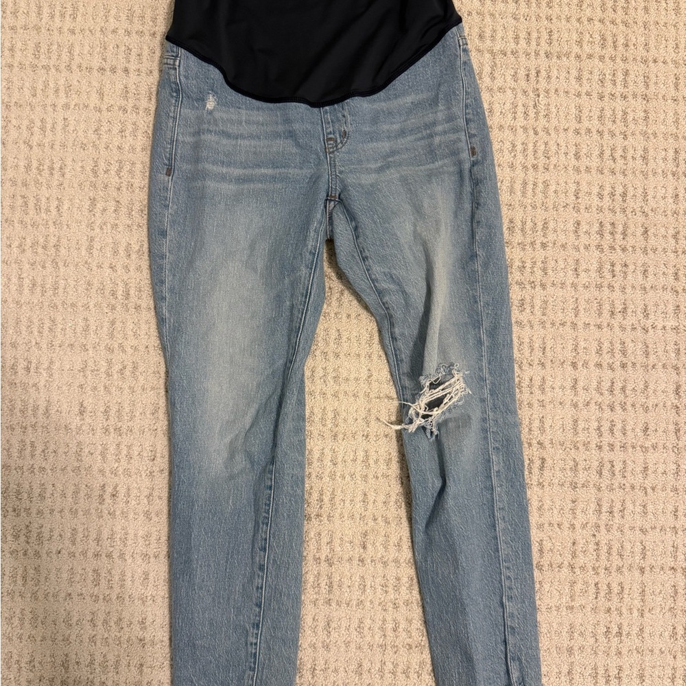 Madewell Light Blue Distressed Petite Maternity Jeans